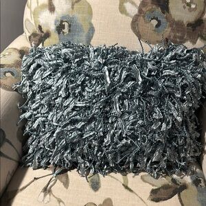 Shaggy Gray Accent Pillow with Plush Fringe Texture